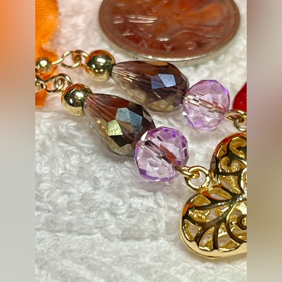 💕Stunning gold hearts with purple and black accented earrings - Picture 7 of 10